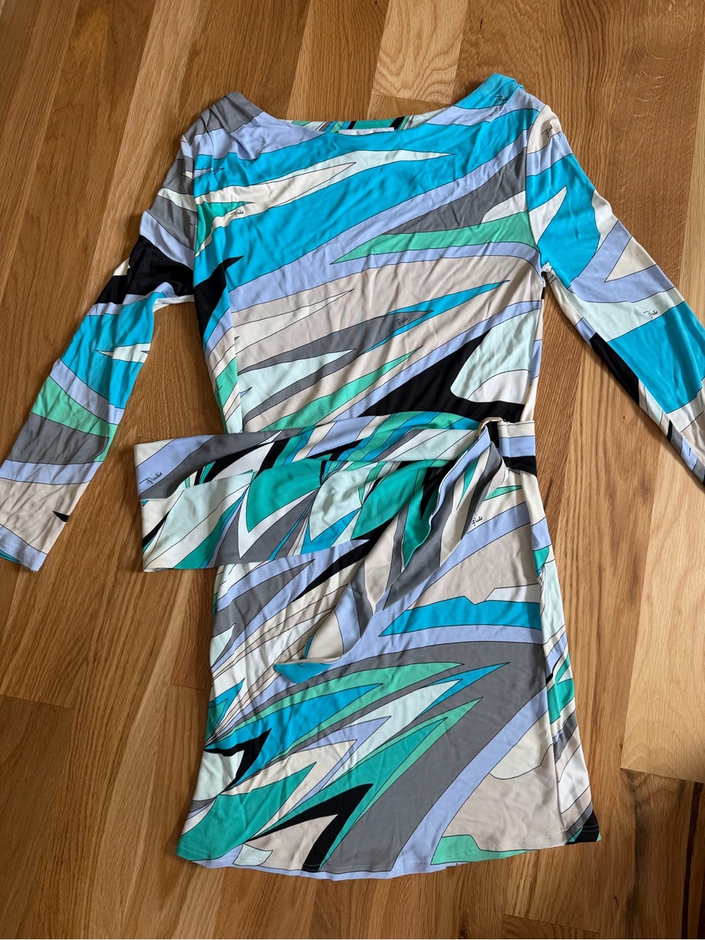 Emilio Pucci Turquoise, Aqua & Gray Abstract Wrap Dress